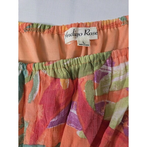 Indigo Rose Tropical Midi Dress L | Orange Multicolor Leaf Print Vacation Style - Picture 4 of 7